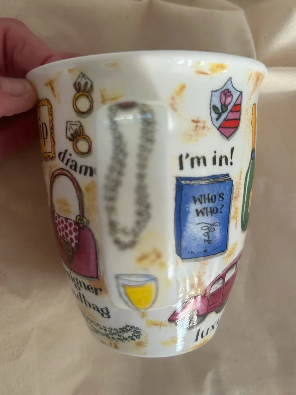 Her Ladyship Illustrated Ceramic Mug - White with Yellow & Pink Accents